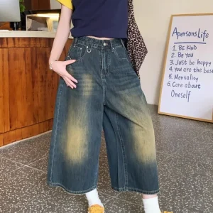 Retro Blue Wide Short Jeans Women Baggy Y2k Jorts Casual Vintage Streetwear Harajuku Korean Style Denim Shorts Basic Summer 2024
