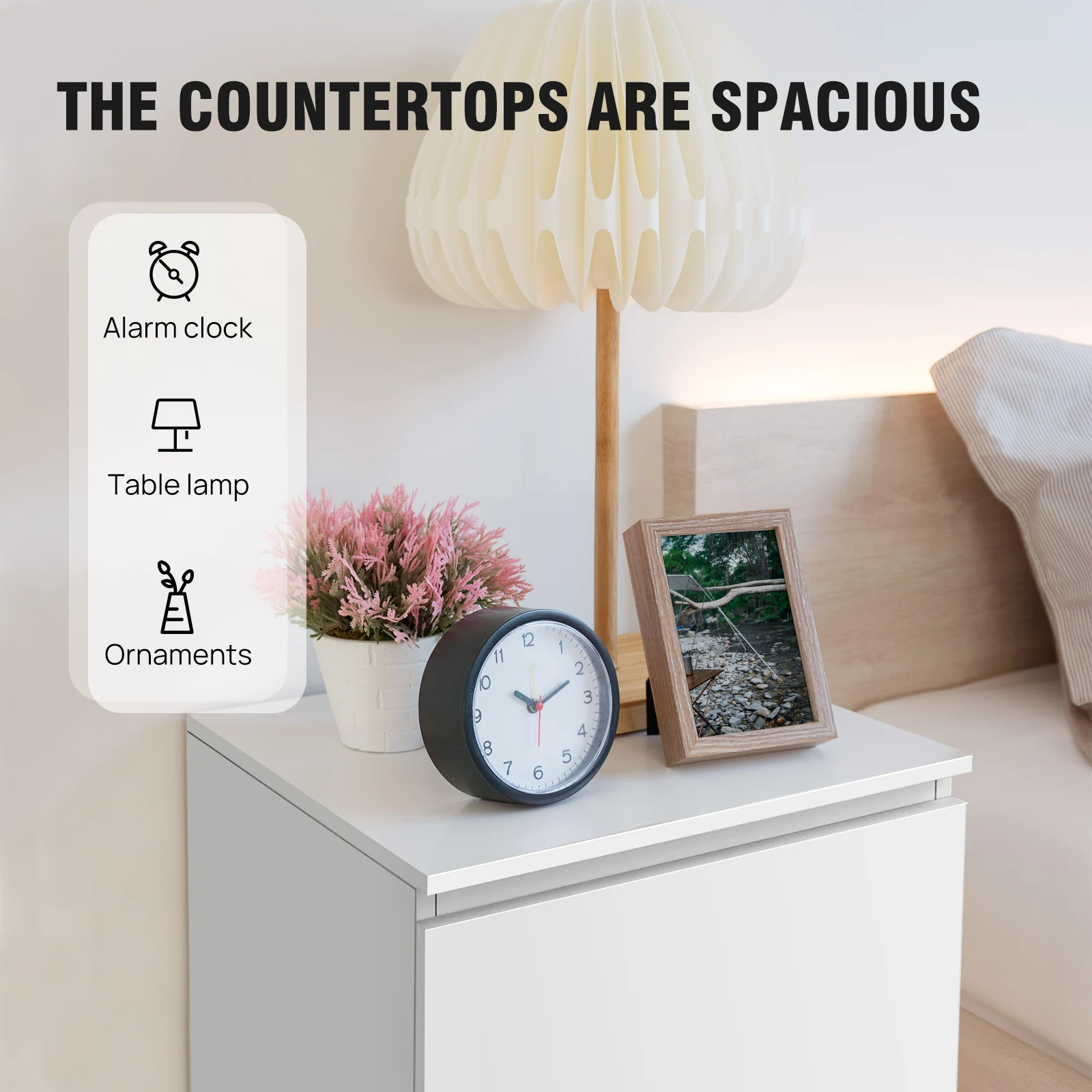 EFAN White Bedside Table,Side End Table with 2 Drawers, Bedroom Cabinet Wooden Chest of Drawers for Bedroom,Living Room,Office - Image 6