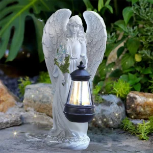 Solar Garden Outdoor Statues Angel Lamp Waterproof Angel Ornament Light Fairy Figurine Decor Lamp for Outside Yard Art Patio