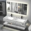 New Design Floating Marble Rock Slab Sintered Stone Bathroom Cabinet With Washbasin Modern Bathroom Vanities