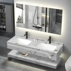 New Design Floating Marble Rock Slab Sintered Stone Bathroom Cabinet With Washbasin Modern Bathroom Vanities