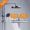 VGX Thermostatic Shower System Intelligent Brass Bathroom Shower Set 2 Function Shower System Round Shower Head Handheld Sprayer
