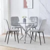 BonChoice 5Pcs Round Dining Table and Chairs Set 4 for Dining Room, Glass Dining Table with 4 Velvet Padded Chairs, Comfortable