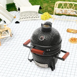 47cm Ceramic BBQ Grill Charcoal Grill Smoker Outdoor Kitchen Round Stew Grill for Picnics & Patio