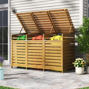 Outdoor Trash Bin Storage Shed Wooden Outdoor Garden Trash Bin Storage Cabinet with Locking Buckle