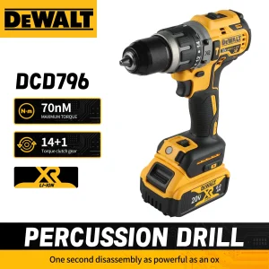 DeWALT DCD796 Drill:20V,Brushless Motor,70Nm Torque,14+1Clutch Gears, 0-2200rpm&Ergonomic Design for Precise,Comfortable Use