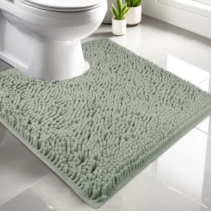 Luxury Chenille Toilet Rugs U-Shaped 50X50cm Soft Absorbent Non-Slip Contour Bathroom Rugs Machine Washable Contoured Bath Mats