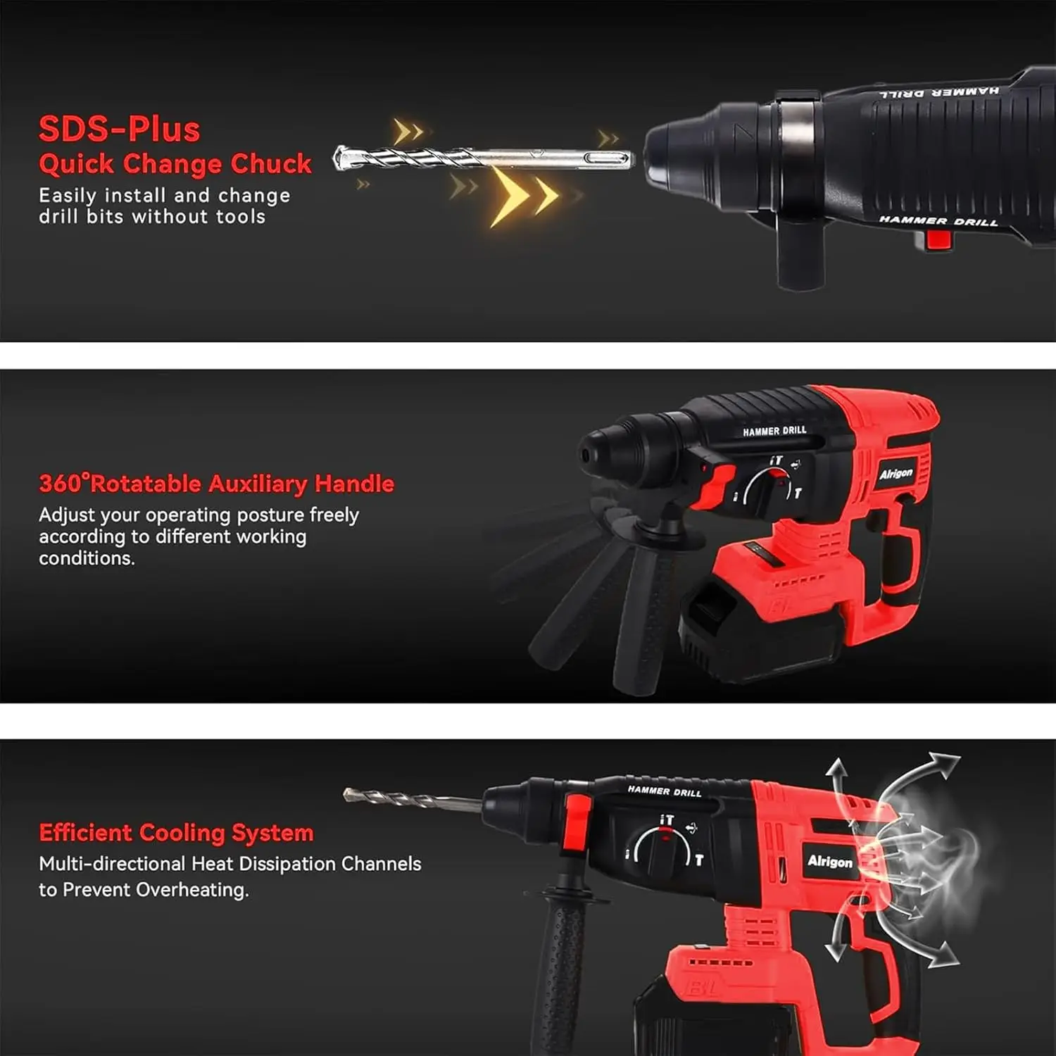 SDS-Plus Rotary Hammer Drill For Mi.lwaukee M18 Battery 2.6J Impact Brushless Hammer Drill 360° Rotating Handle Rotomartillo - Image 5