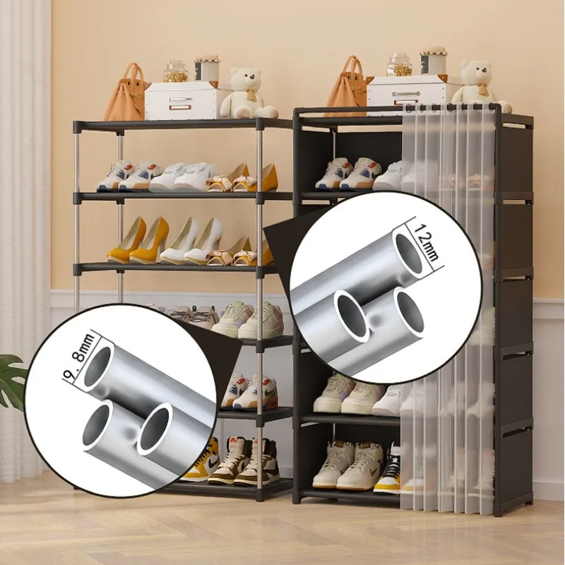 Multilayer Dustproof Shoes Rack with Curtain Living Room Shoe Organizer Rack Stackable Storage Shelf Saving Space Cabinet - Image 5