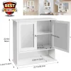 DayPlus Mirror Cabinet Double Door with Open Shelf, Wall Mounted Storage Cupboard for Bathroom with Adjustable Shelf White