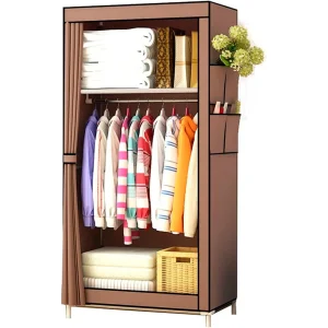 Nyana fabric dressing wardrobe with side pockets 160x70x45cm - clothes and shoes organizer 2025new