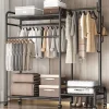 Heavy Duty Double Clothes Rail Rack Garment Hanging Stand Open Wardrobe Shelf UK