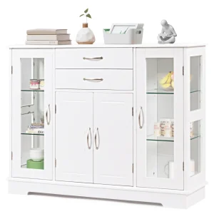 GOFLAME Kitchen Buffet Server Sideboard Wooden Storage Cupboard Cabinet-White