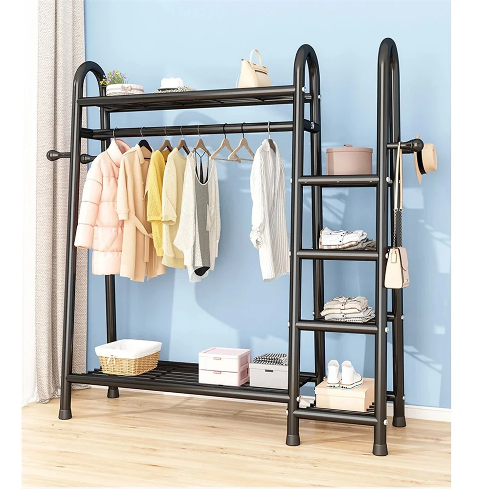 Double Clothes Rack Clothes Rail With Hooks Hanging Clothe Organizer Storage Garment Shelf For Bedroom Clothing Hanger Stand - Image 2