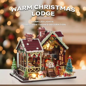 Christmas Night Warm House - Miniature Dollhouse DIY Kit with Music Box, Desktop Decor, Creative Gift (English Color Box)