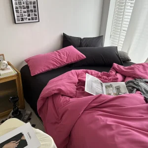 4pcs Rose Red Bedding Set Duvet Cover Set+Sheet+Pillowcase Soft Washed Cotton Bed Linens For Four Season Full Drop Shipping