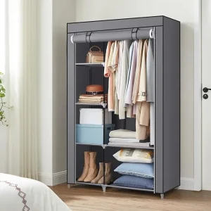SONGMICS Fabric Wardrobe, Clothes Storage Organiser, 6 Shelves, 1 Hanging Rail, Metal Frame, for Bedroom, Dressing Room