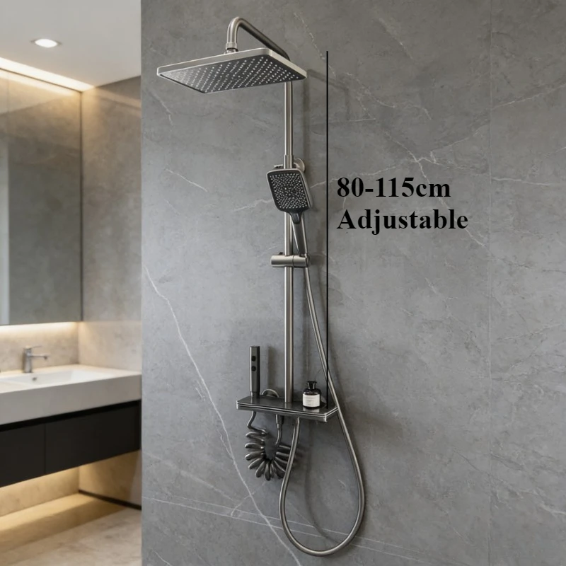 Intelligent Digital Brass Shower System Four Functions Bathroom Shower Faucet Set Temperature Display Rainlfall Shower Set - Image 2