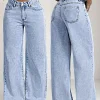 Women's blue jeans high waist straight loose jeans, comfortable and breathable fabric, suitable for casual outings and dates