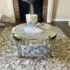 Luxury Coffee Table 80CM Round Mirrored Center Table with Crystal Diamonds, Inlay Accent Side Table for Living Room, Bedroom