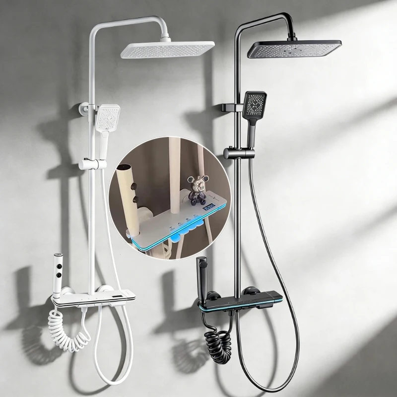Intelligent Digital Brass Shower System Four Functions Bathroom Shower Faucet Set Temperature Display Rainlfall Shower Set - Image 3