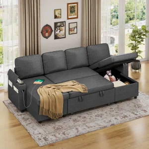 Corner Sofa Bed, U-Shaped Sleeper Sectional Couch Bed, 3-in-1 Convertible Pull Out Sofa Bed with Adjustable Backrest,Storage