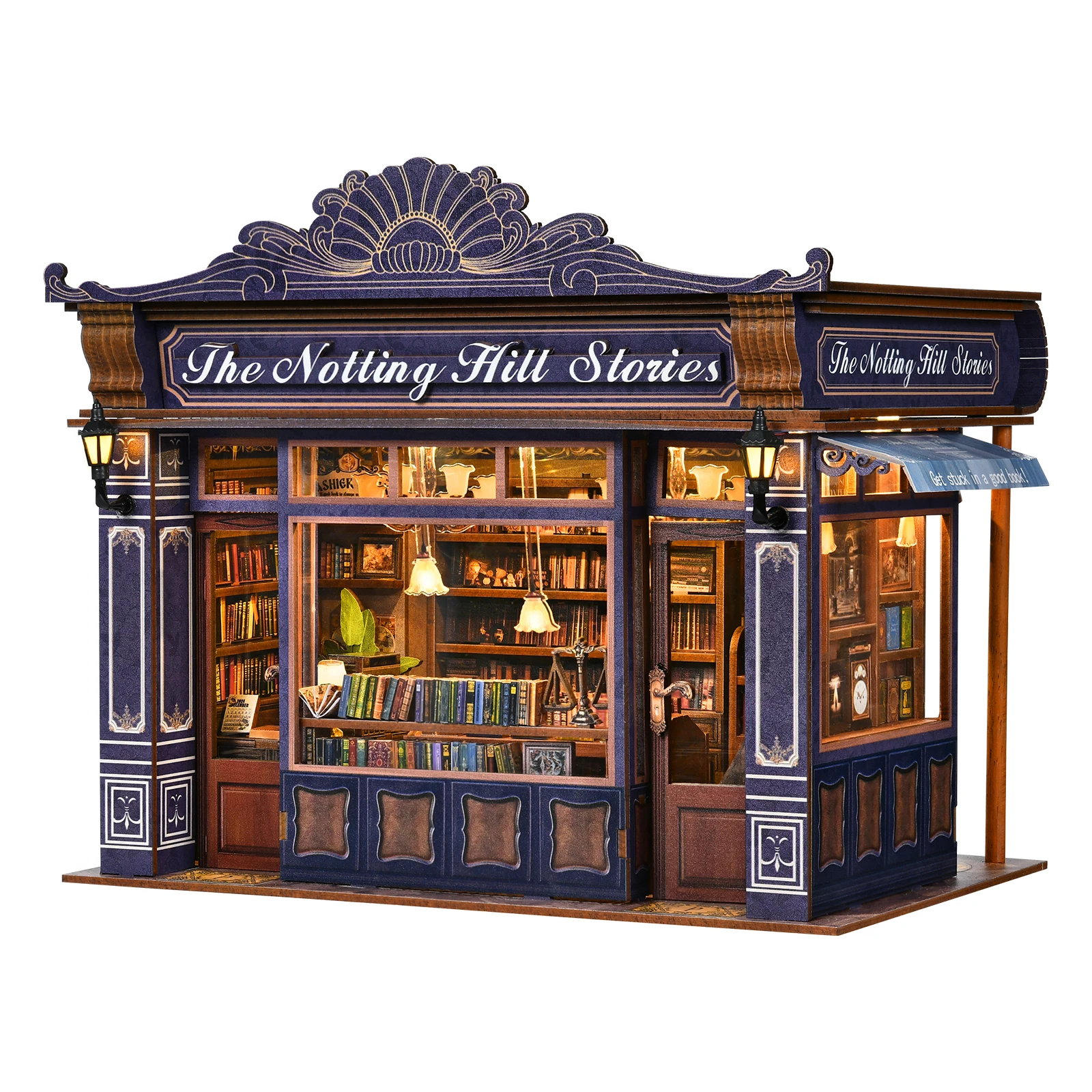 DIY Book Nook Kit Notting Hill Bookstore Wooden Bookshop Dollhouse with Light Bookshelf Insert 3D Puzzle Decor for Gift - Image 5