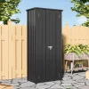 Voltsify Storage Cabinet Metal Garden Shed with Lockable Door, Black & Wood Grain