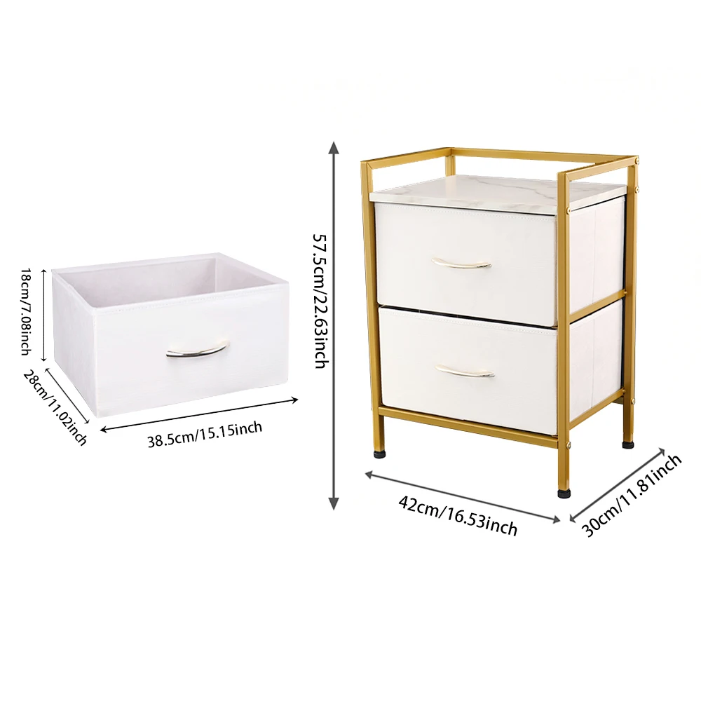 Nightstand With Fabric 2 Drawers,Sturdy Steel Frame,Organizer Unit for Bedroom, Living Room, Office - Image 6
