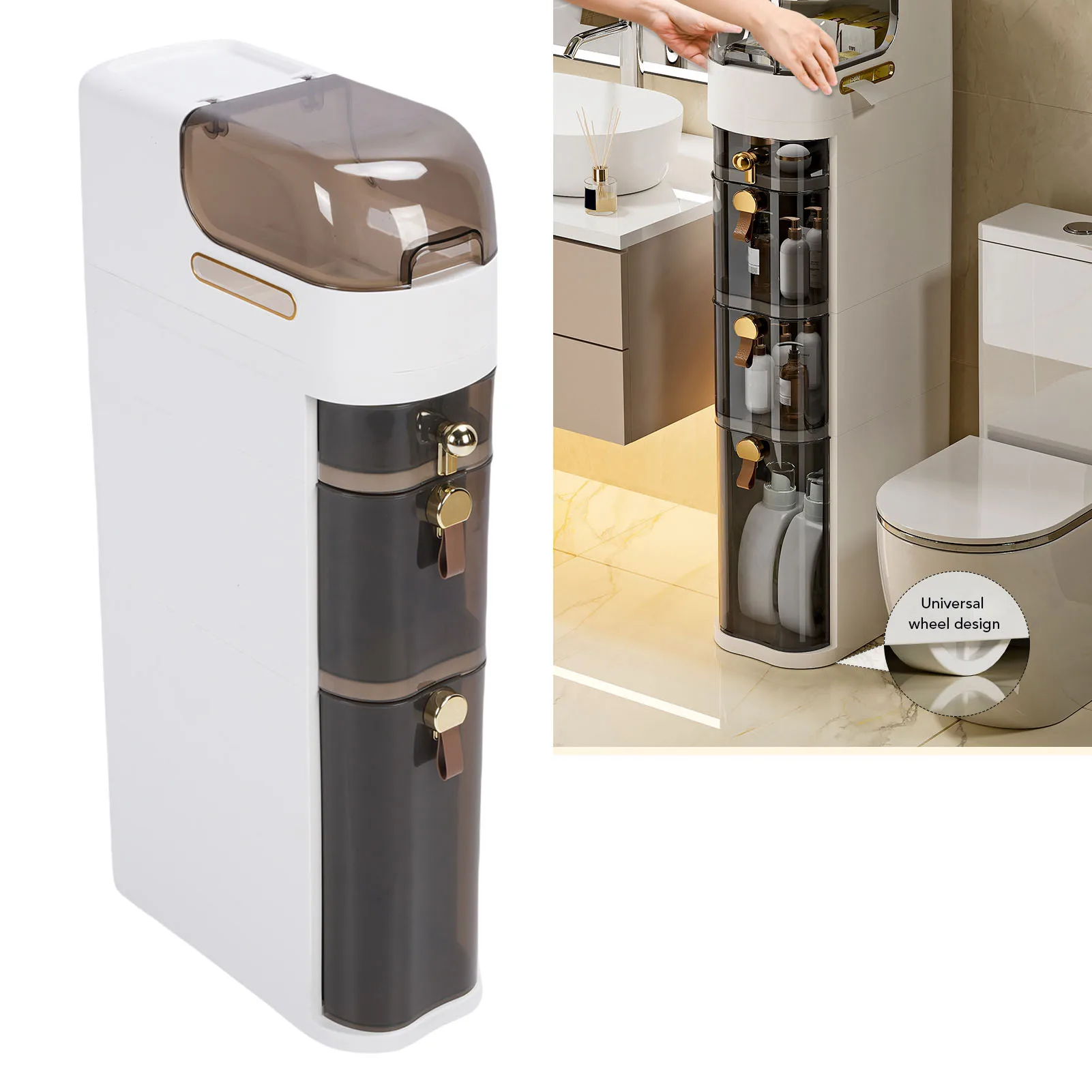 Narrow Storage Cabinet Bathroom Storage Cabinet Drawer Space Saving Transparent Slim Movable with 4 Wheels for Laundry - Image 2