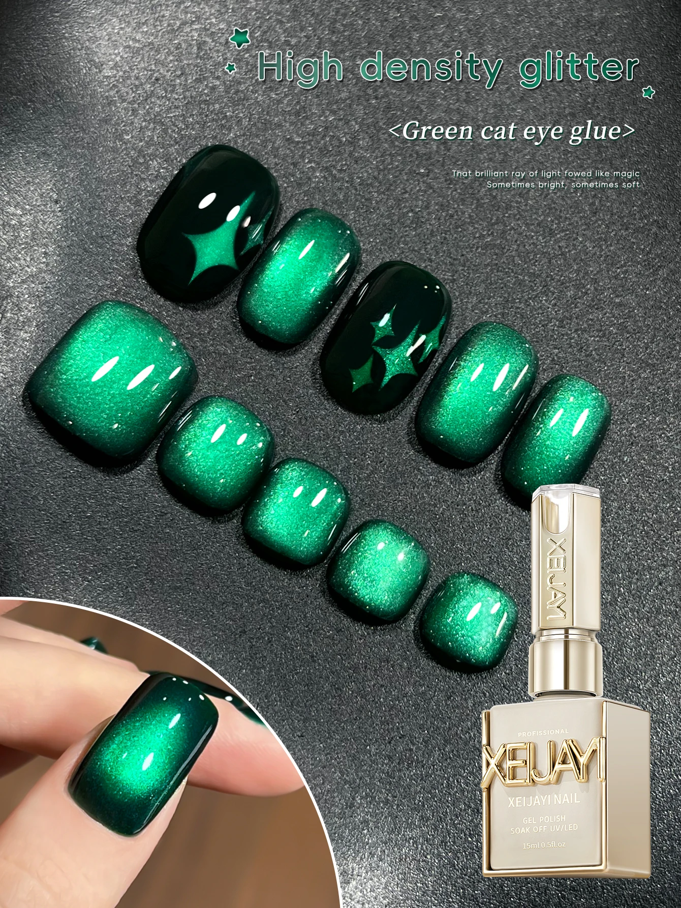 15ml Snow Pear Crushed Ice Cat Eye Gel Nail Polish, Shiny Bubble-Free UV/LED Quick-Drying Gel Suitable For Nail Art DIY Design - Image 4