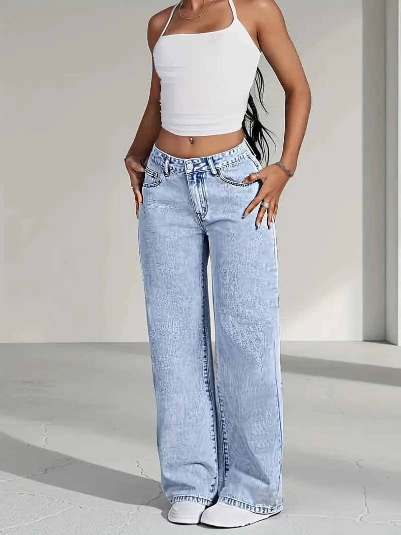 Women's blue jeans high waist straight loose jeans, comfortable and breathable fabric, suitable for casual outings and dates - Image 6