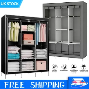 Canvas Wardrobe Clothes Closet Organizer Portable Storage Cupboard for Bedroom 128*45*170cm Fabric Closet