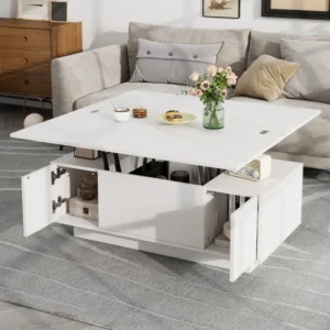 Lift Up Coffee Table with Hidden Storage, Centre Table with 2doors 2 lifting platforms,Lifting Sofa Side Table,Tea Table,white