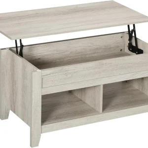 Lift Top Coffee Table w/Hidden Storage Compartment Open Shelves Lift Tabletop Pop Up Centre Table for Living Room Oak Effect