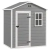 6 x 4ft Outdoor Shed with Foundation, Lockable Door, Vents, Windows, Plastic Shed for Tool Storage, Grey