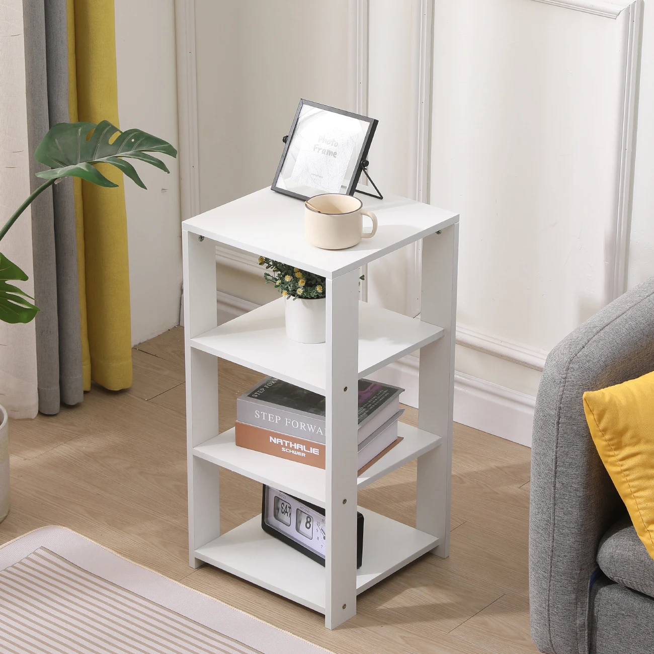 BonChoice 4-Tier Storage End Side Table for Living Room, Shelves Organizer for Office, Bedside Table for Bedroom, Bookshelf Rack - Image 2