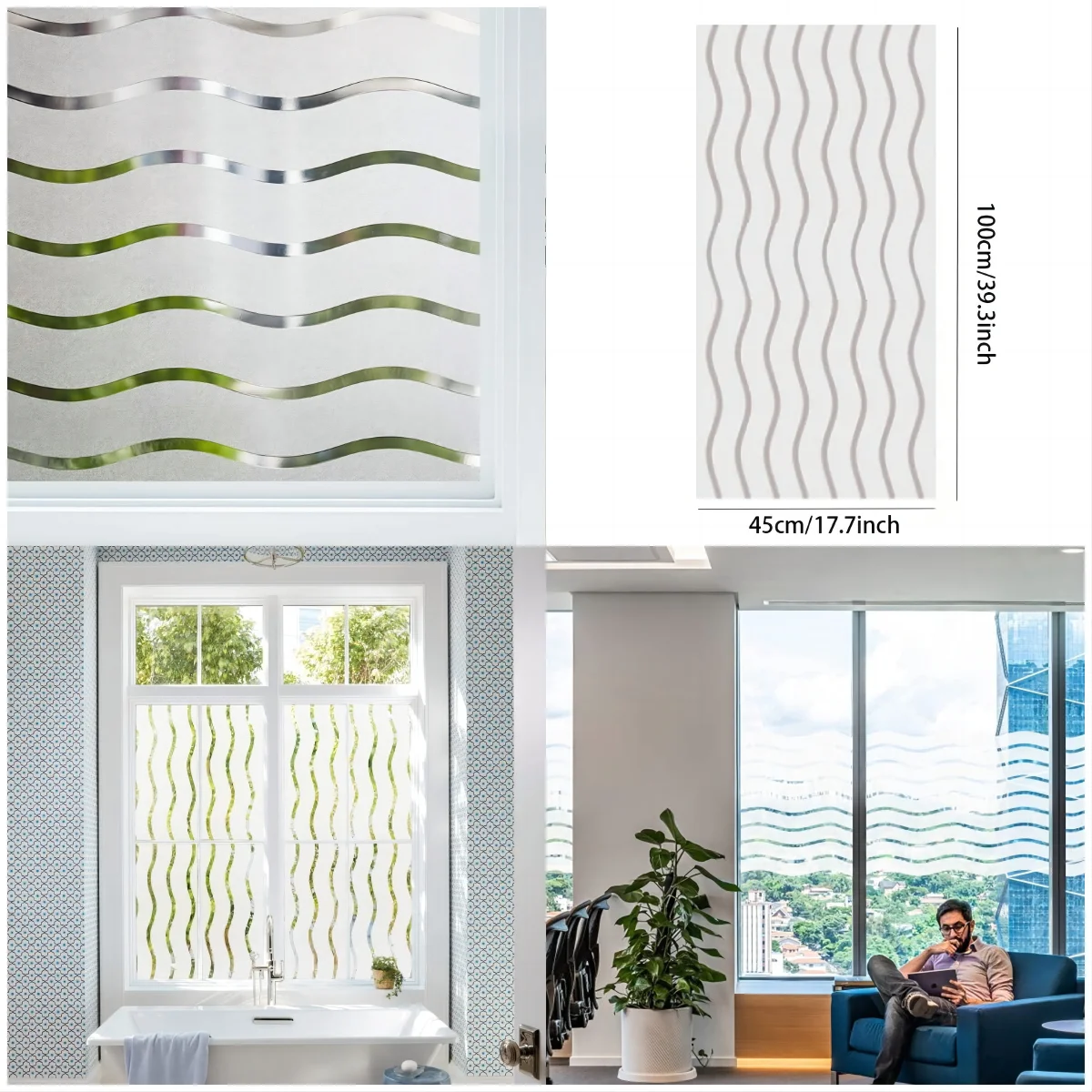 Frosted Window Film Privacy Film for Glass Windows Stripe Patterns Window Frosting Film Self-Adhesive Glass Film for Home Office - Image 2