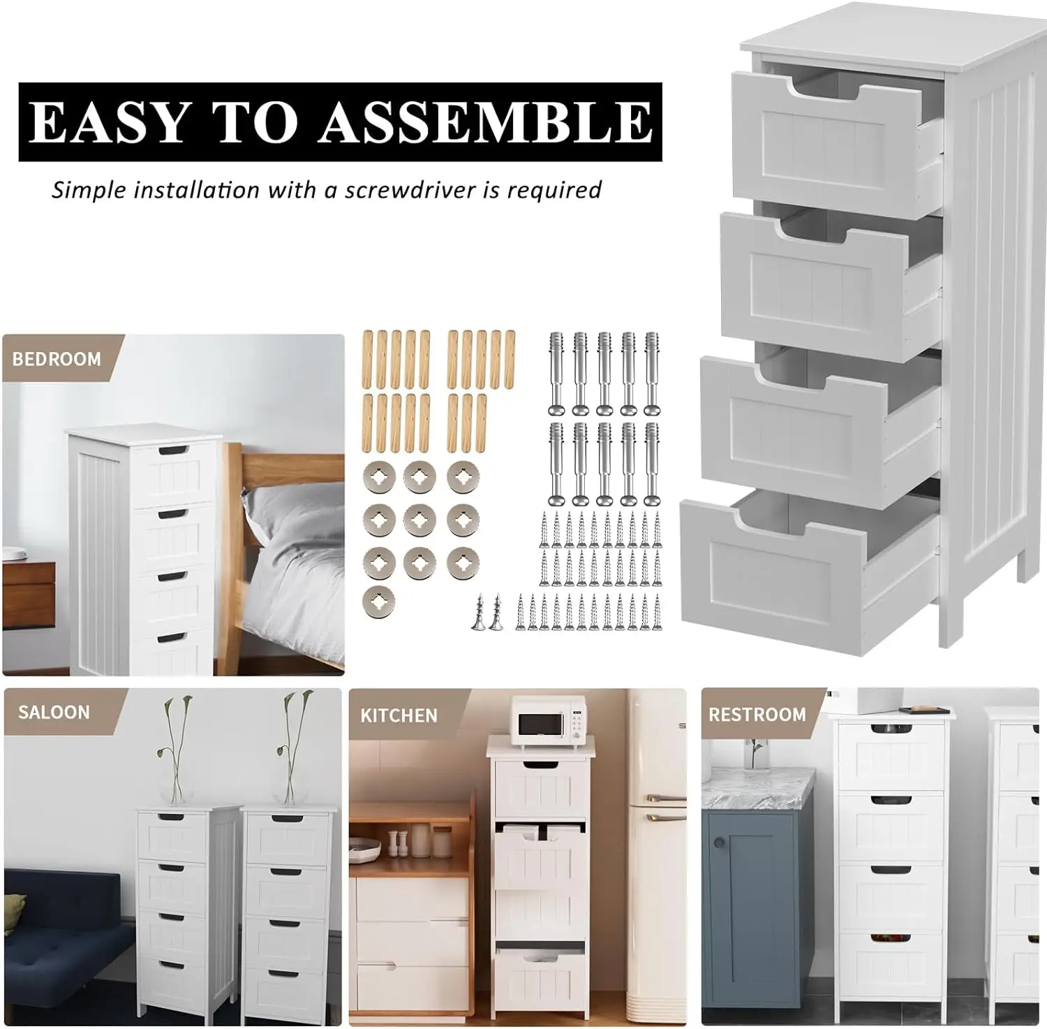 DayPlus Chest of Drawers Storage Cabinet Bedroom,White Chest of Drawers, 4 Drawers Dresser for Bedroom,Living Room,Hallway - Image 4