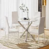 Dining Table and Chairs Set of 4, High Back PU Leather Chair with Glass Chrome Leg Table