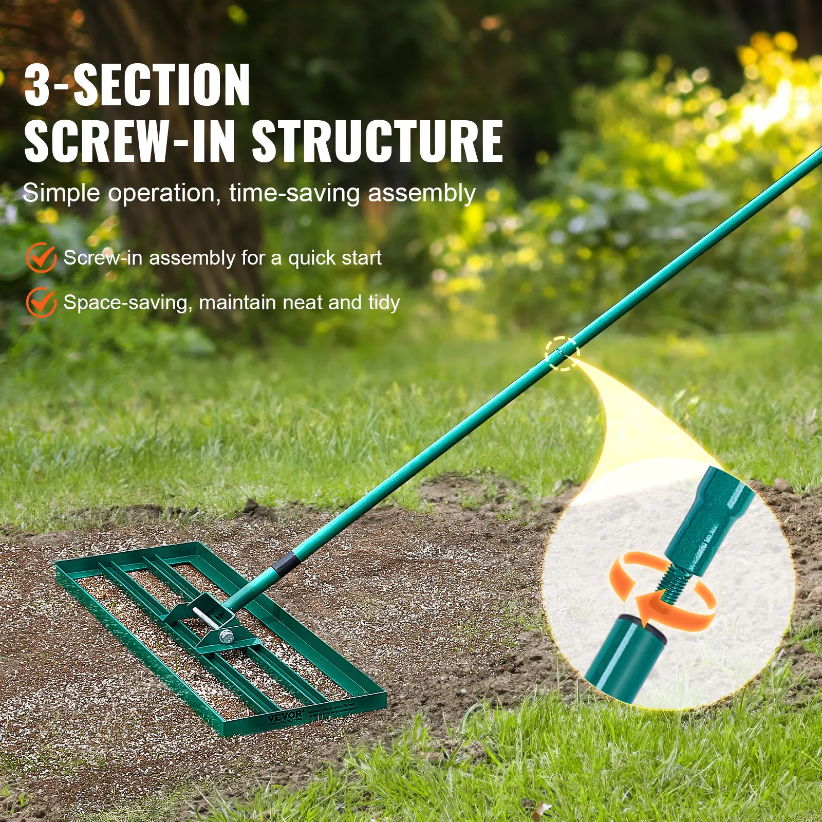 SucceBuy Lawn Leveling Rake 36inchx10inch Heavy-duty Lawn Leveler With 78inch Steel Extended Handle For Garden Golf Lawn Farm - Image 4