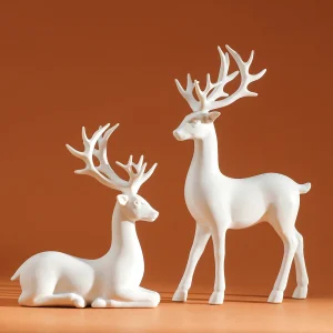 2 Pcs Reindeer Christmas Table Decoration for Home Indoor Xmas Holiday Small Statue Rustic Table Decor Christmas Reindeer Decor