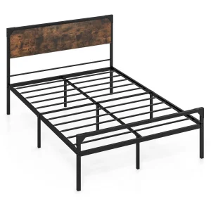 GOFLAME Double Bed Frame Industrial Metal Platform Bed with Headboard and Footboard