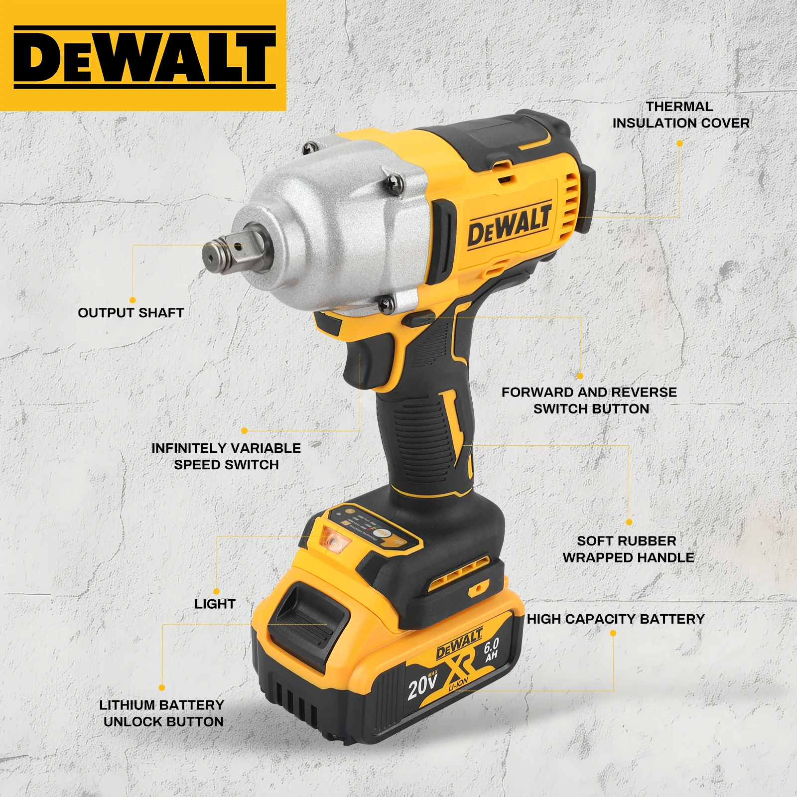 DeWALT Brushless Impact Wrench:20V Power,1898N.M Torque,Pressure-Driven Speed,Double Safety&Ergonomic Design for Heavy-Duty Jobs - Image 5