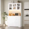 Getone Kitchen Buffet with LED, Kitchen wardrobe Buffet wardrobe with 3 Drawer sockets Bar Adjustable Shelf 100x38.5x180cm