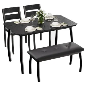 Dining Table Set for 4, Kitchen Table with Upholstered Bench and 2 Chairs, 4 Piece Dining Furniture Set for Small Space