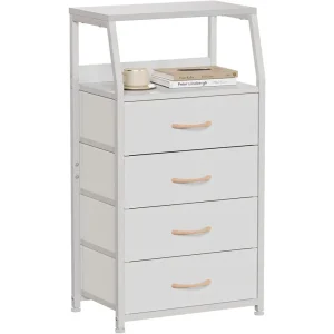 Chest of drawers with 4 drawers, nightstand, side table, nightstand with 2-tier shelf and fabric chest, storage cabinet