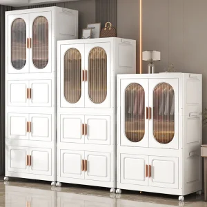 No Assembly Plastic Kids Wardrobe Foldable Baby Clothes Storage Cabinet Toy Organizer Multi Layer Nursery Living Room White