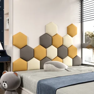 1pc/2pcs Hexagonal 3D Wall Stickers Upholstered Wall Panels Anti-collision Peel and Stick Headboard Self Adhesive Leather Soft