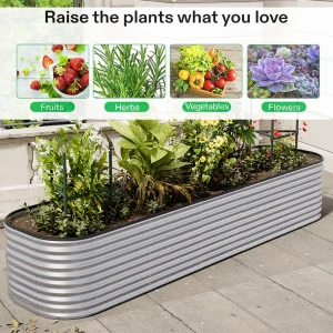 Galvanized Silver Oval-Shaped Galvanized Steel Raised Garden Bed, 320cm W x 80cm D x 56cm H